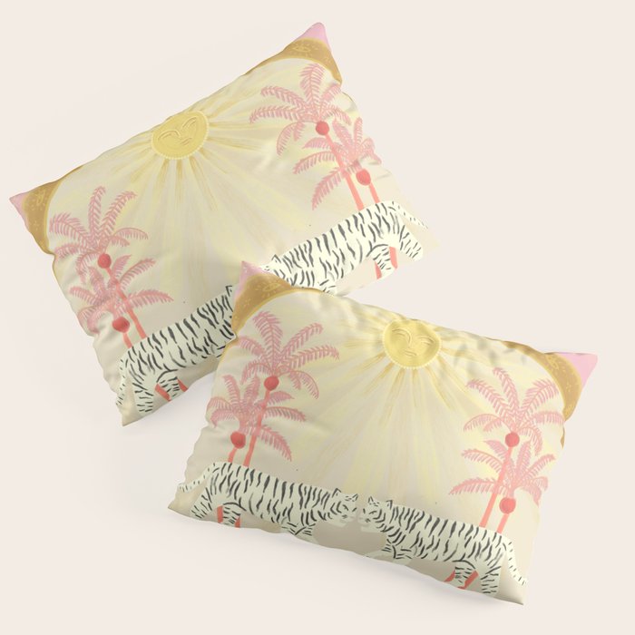 Pink Palm Tree Tigers Pillow Sham Gallery Image 1