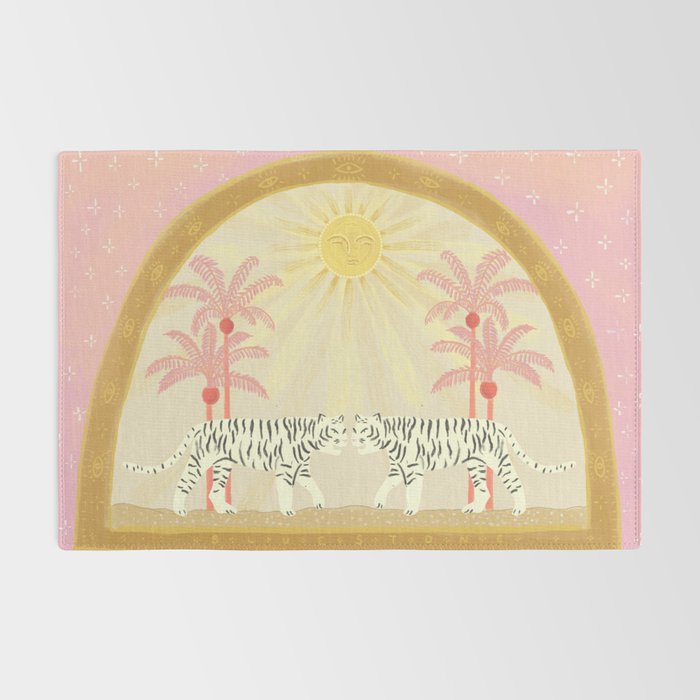 Pink Palm Tree Tigers Rug Gallery Image 2