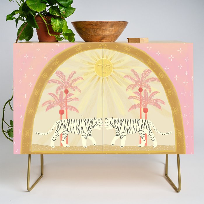 Pink Palm Tree Tigers Credenza Gallery Image 1