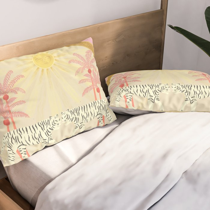 Pink Palm Tree Tigers Pillow Sham Gallery Image 2