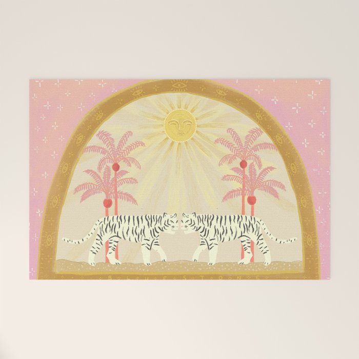 Pink Palm Tree Tigers Welcome Mat Gallery Image 1