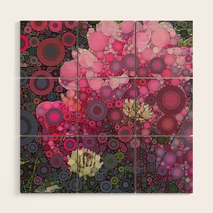 Pink Flowers at Twilight Abstract Wood Wall Art Gallery Image 1