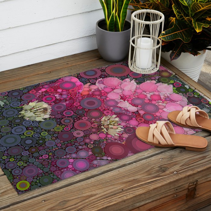 Pink Flowers at Twilight Abstract Outdoor Rug Gallery Image 2