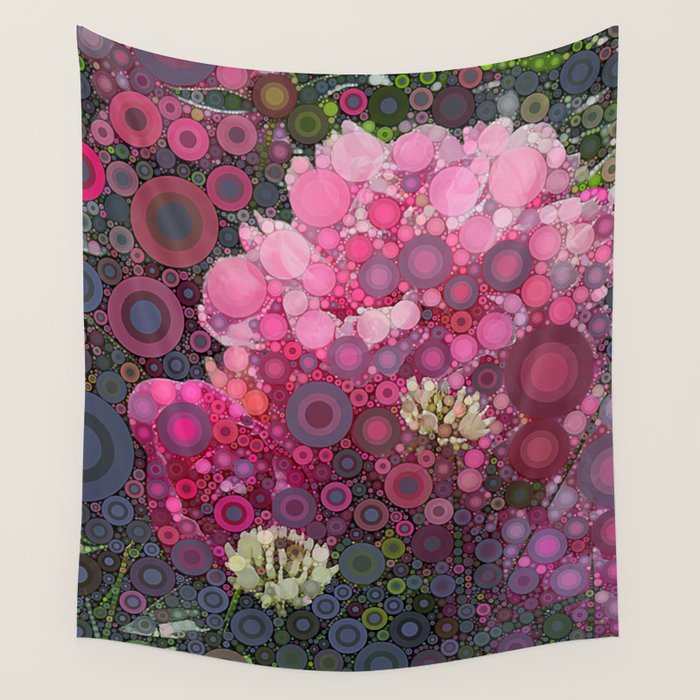 Pink Flowers at Twilight Abstract Wall Tapestry Gallery Image 1