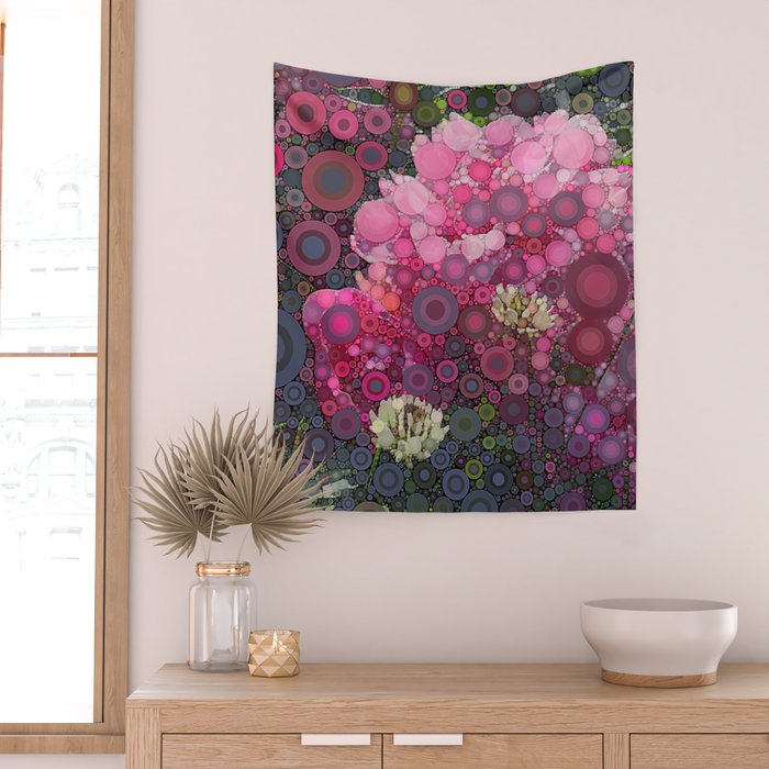 Pink Flowers at Twilight Abstract Wall Tapestry Gallery Image 2