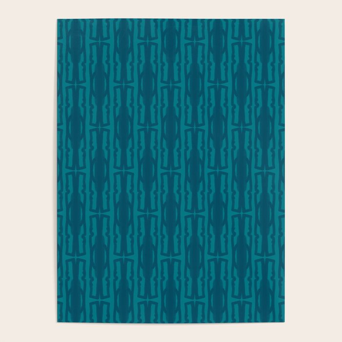 Organic Geometrics Pattern in Moroccan Blue Teal Tones Poster Gallery Image 4