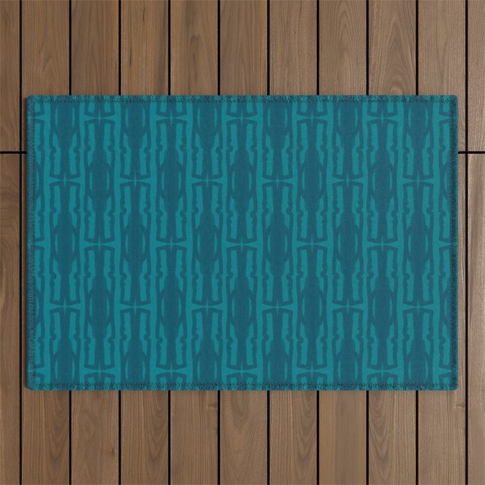 Organic Geometrics Pattern in Moroccan Blue Teal Tones Outdoor Rug Gallery Image 1