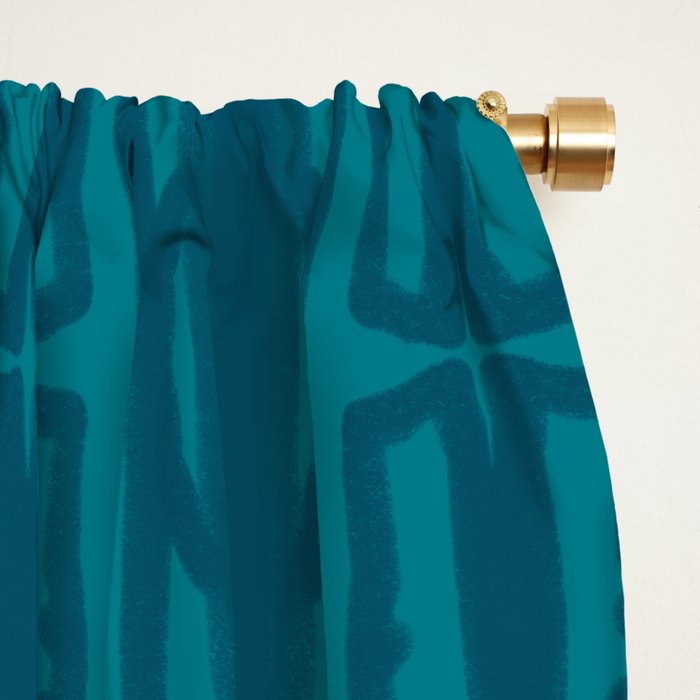 Organic Geometrics Pattern in Moroccan Blue Teal Tones Window Curtain Gallery Image 2