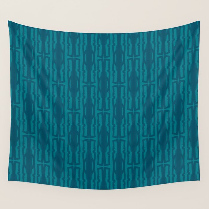 Organic Geometrics Pattern in Moroccan Blue Teal Tones Wall Tapestry Gallery Image 4