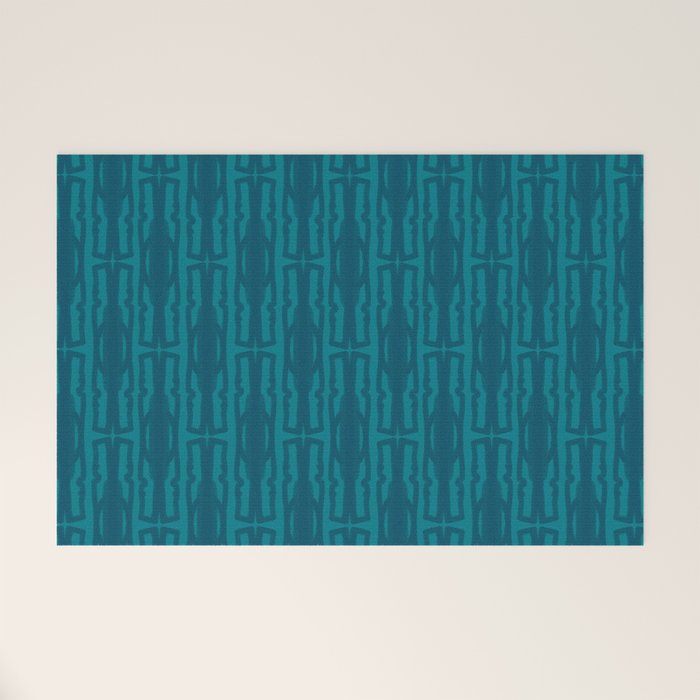 Organic Geometrics Pattern in Moroccan Blue Teal Tones Welcome Mat Gallery Image 1