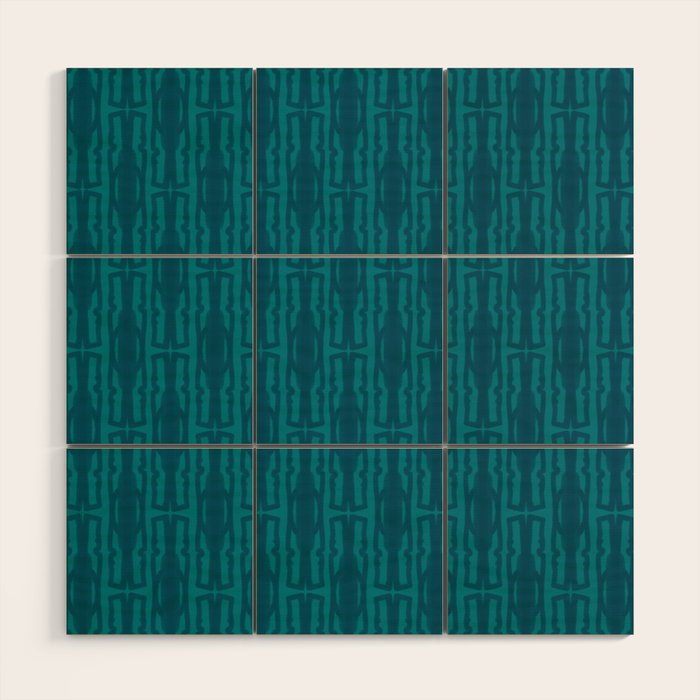 Organic Geometrics Pattern in Moroccan Blue Teal Tones Wood Wall Art Gallery Image 1