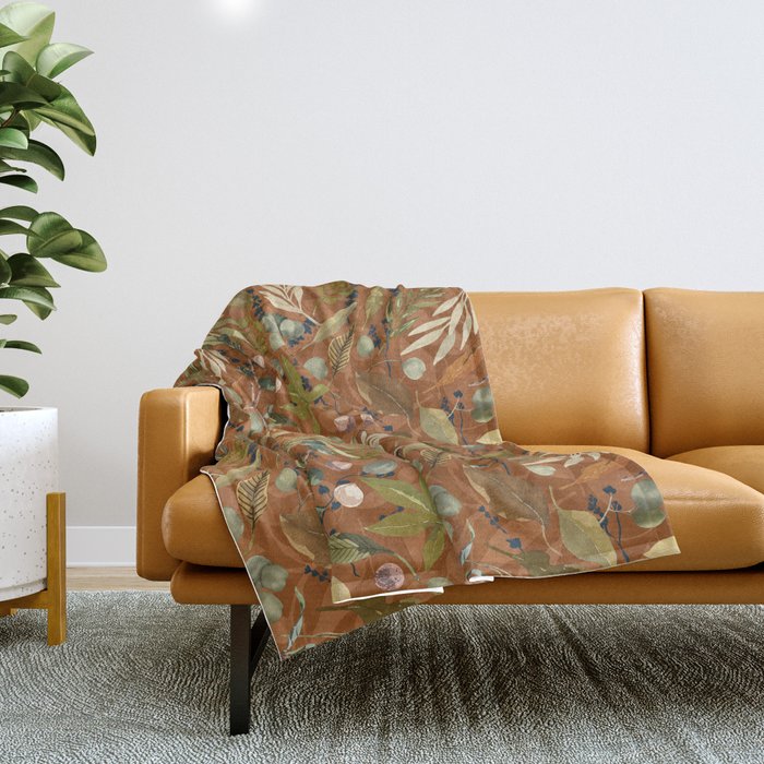 Autumn leafy wild forest B Throw Blanket Gallery Image 1