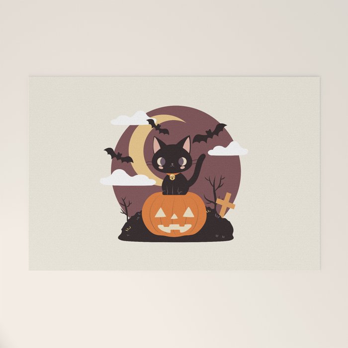 Spooky Cat on a Pumpkin Welcome Mat Gallery Image 1