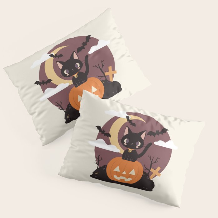 Spooky Cat on a Pumpkin Pillow Sham Gallery Image 3