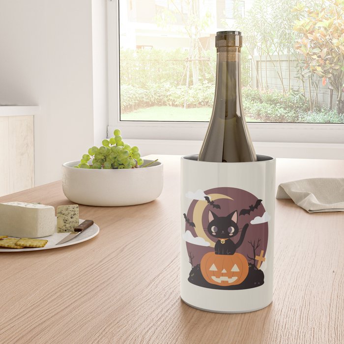 Spooky Cat on a Pumpkin Wine Chiller Gallery Image 4