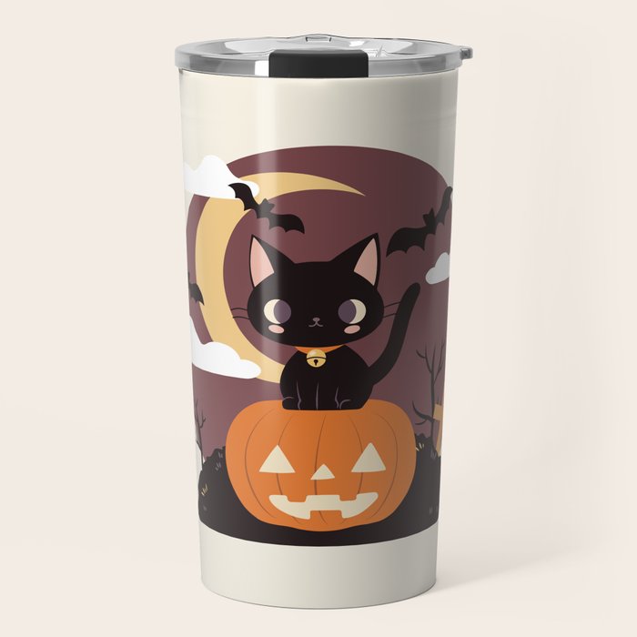 Spooky Cat on a Pumpkin Travel Mug Gallery Image 1