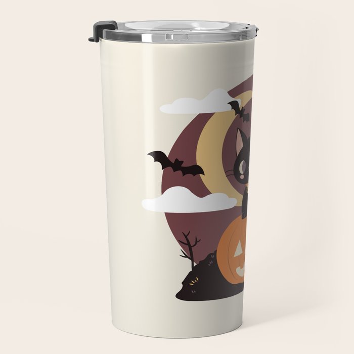 Spooky Cat on a Pumpkin Travel Mug Gallery Image 3