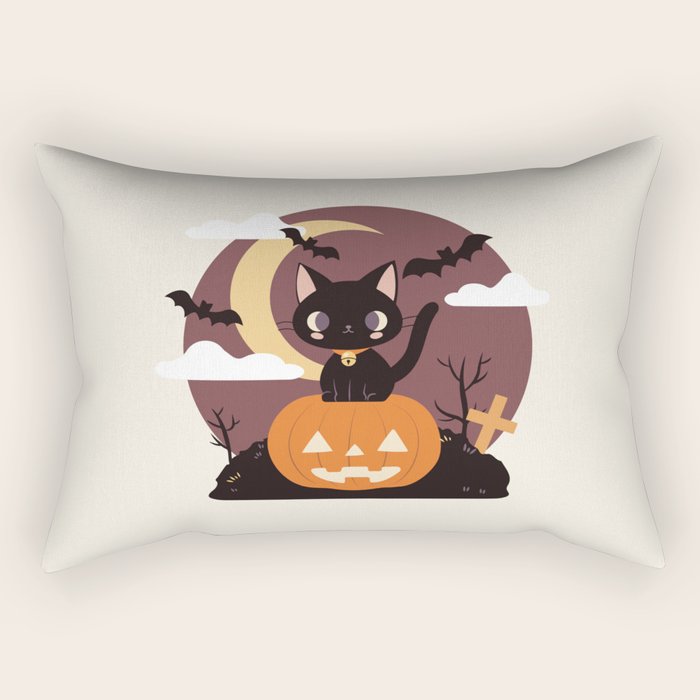 Spooky Cat on a Pumpkin Rectangular Pillow Gallery Image 2