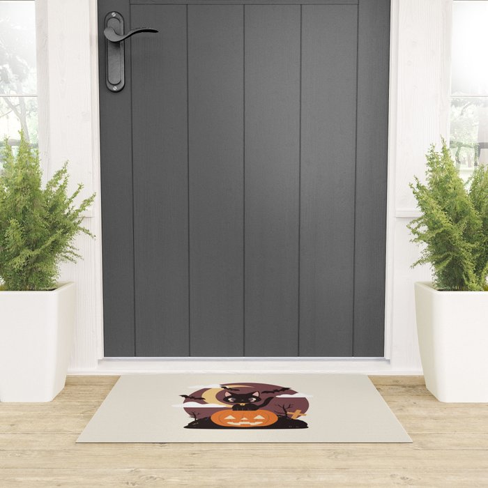 Spooky Cat on a Pumpkin Welcome Mat Gallery Image 3