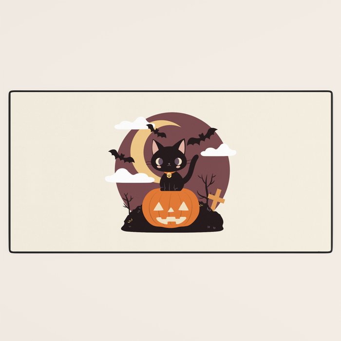 Spooky Cat on a Pumpkin Desk Mat Gallery Image 3