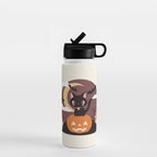 Spooky Cat on a Pumpkin Water Bottle Gallery Image 1