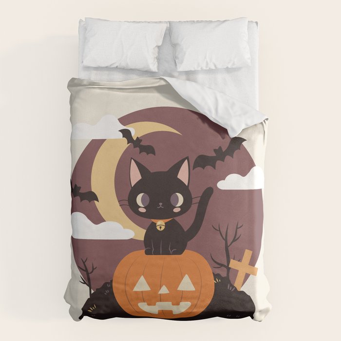 Spooky Cat on a Pumpkin Duvet Cover Gallery Image 6