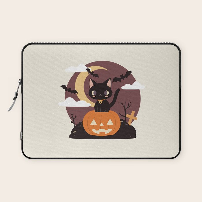 Spooky Cat on a Pumpkin Laptop Sleeve Gallery Image 1