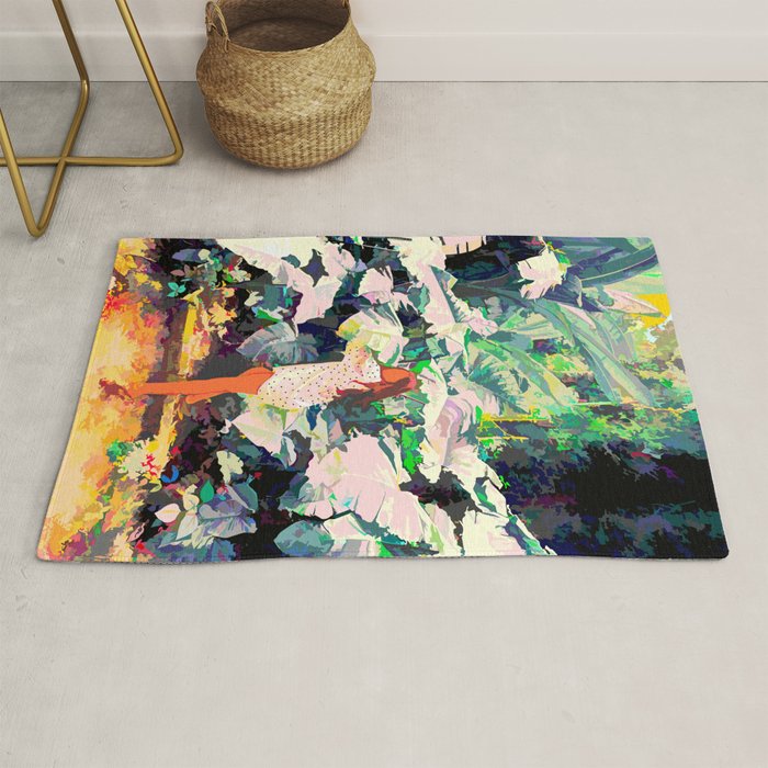 Live Quietly In a Corner Of Nature, Modern Bohemian Woman Jungle Forest Eclectic Painting Rug Gallery Image 1