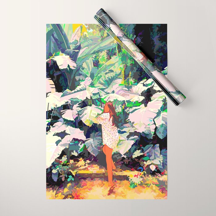 Live Quietly In a Corner Of Nature, Modern Bohemian Woman Jungle Forest Eclectic Painting Wrapping Paper Gallery Image 1