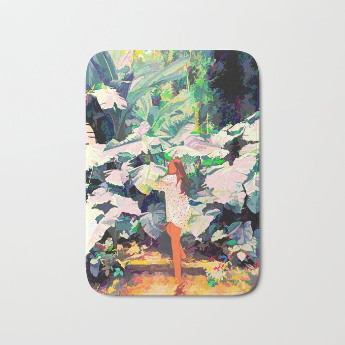 Live Quietly In a Corner Of Nature, Modern Bohemian Woman Jungle Forest Eclectic Painting Bath Mat Gallery Image 1