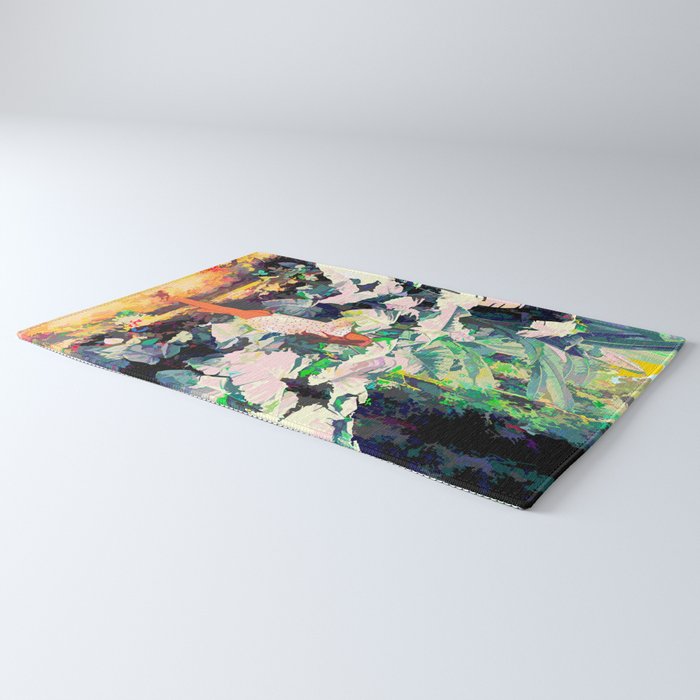 Live Quietly In a Corner Of Nature, Modern Bohemian Woman Jungle Forest Eclectic Painting Rug Gallery Image 3