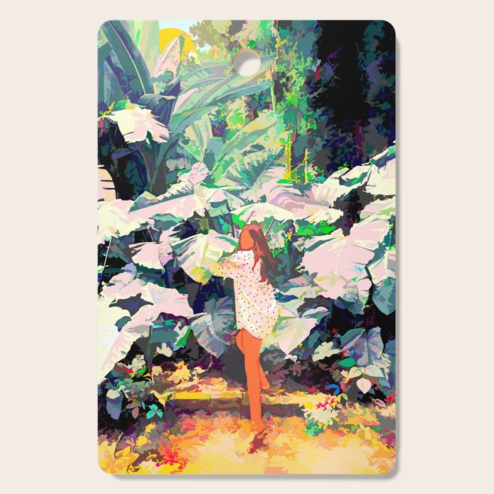 Live Quietly In a Corner Of Nature, Modern Bohemian Woman Jungle Forest Eclectic Painting Cutting Board Gallery Image 1