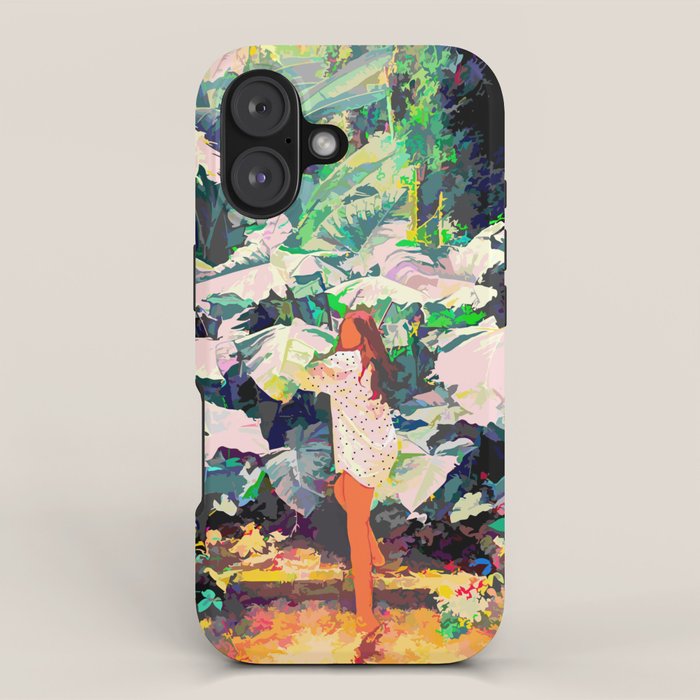 Live Quietly In a Corner Of Nature, Modern Bohemian Woman Jungle Forest Eclectic Painting iPhone Case Gallery Image 1