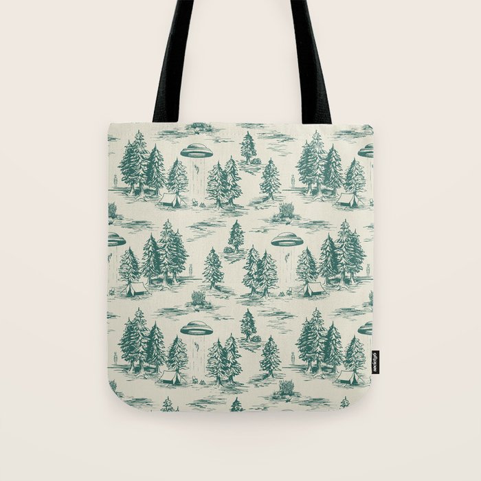 Teal Alien Abduction Toile De Jouy Pattern Tote Bag Gallery Image 1