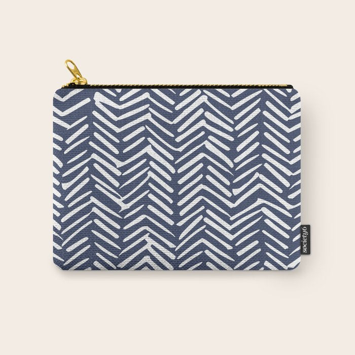 Boho Herringbone Pattern, Navy Blue and White Carry All Pouch Gallery Image 1