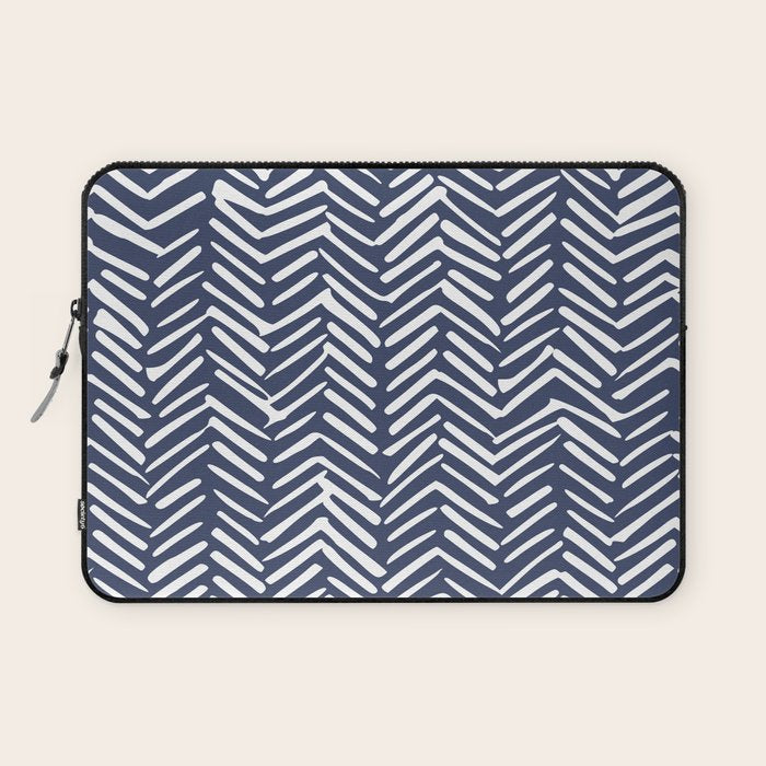 Boho Herringbone Pattern, Navy Blue and White Laptop Sleeve Gallery Image 1