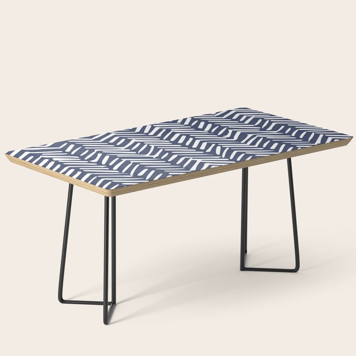 Boho Herringbone Pattern, Navy Blue and White Coffee Table Gallery Image 1