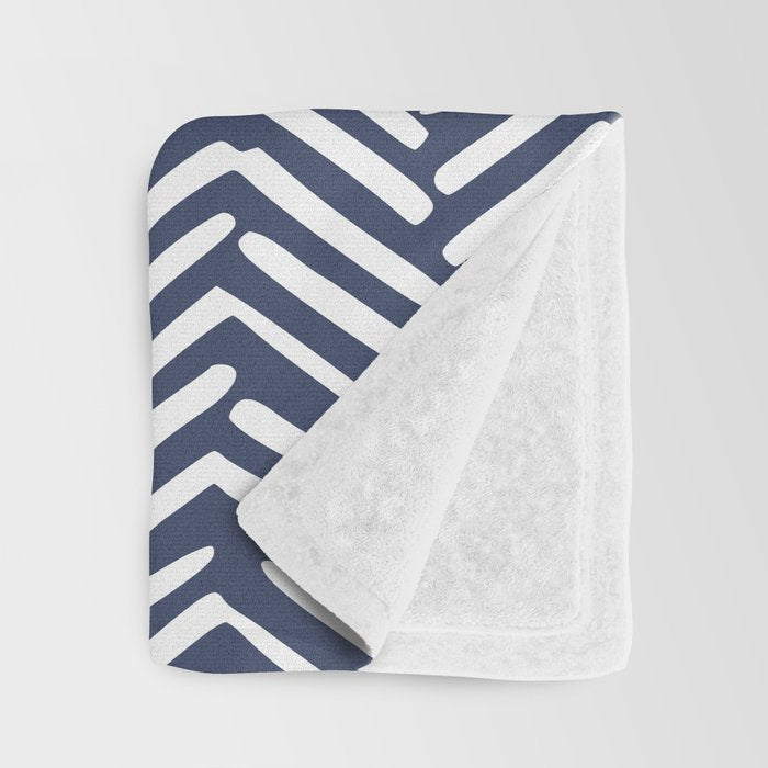 Boho Herringbone Pattern, Navy Blue and White Throw Blanket Gallery Image 3