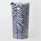 Boho Herringbone Pattern, Navy Blue and White Travel Mug Gallery Image 3