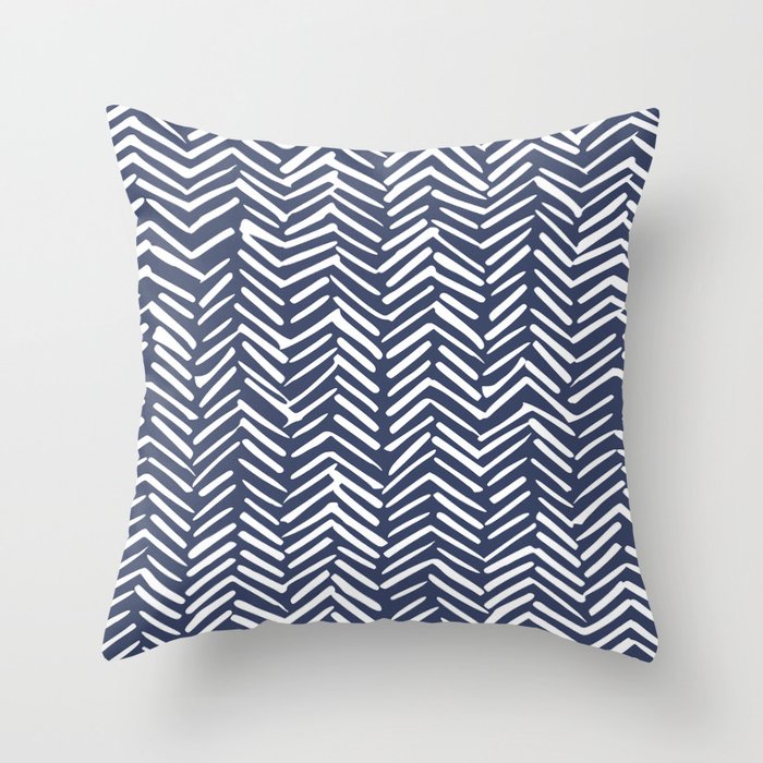 Boho Herringbone Pattern, Navy Blue and White Throw Pillow Gallery Image 1