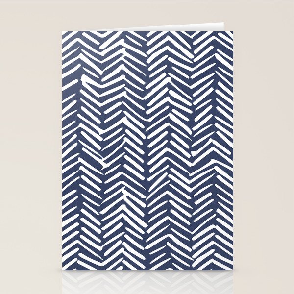 Boho Herringbone Pattern, Navy Blue and White Stationery Card Gallery Image 1