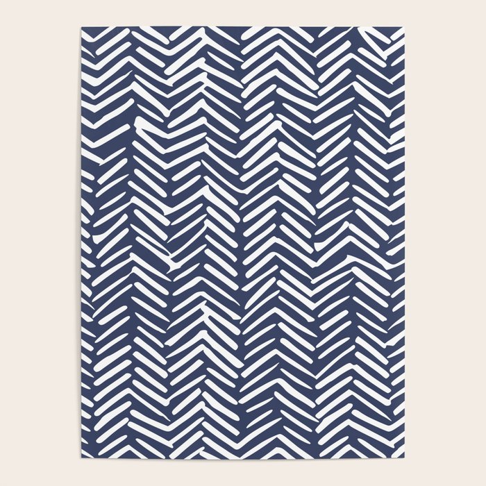 Boho Herringbone Pattern, Navy Blue and White Poster Gallery Image 1