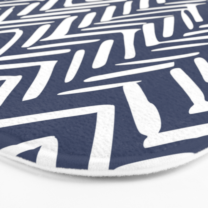 Boho Herringbone Pattern, Navy Blue and White Bath Mat Gallery Image 3