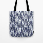 Boho Herringbone Pattern, Navy Blue and White Tote Bag Gallery Image 1