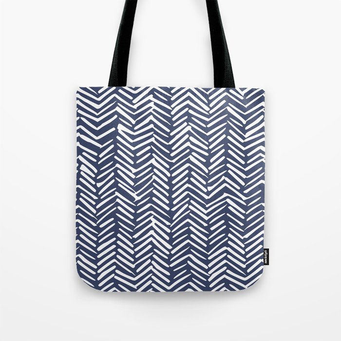 Boho Herringbone Pattern, Navy Blue and White Tote Bag Gallery Image 1