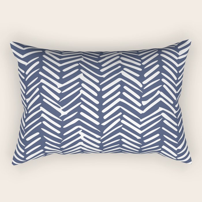 Boho Herringbone Pattern, Navy Blue and White Rectangular Pillow Gallery Image 1