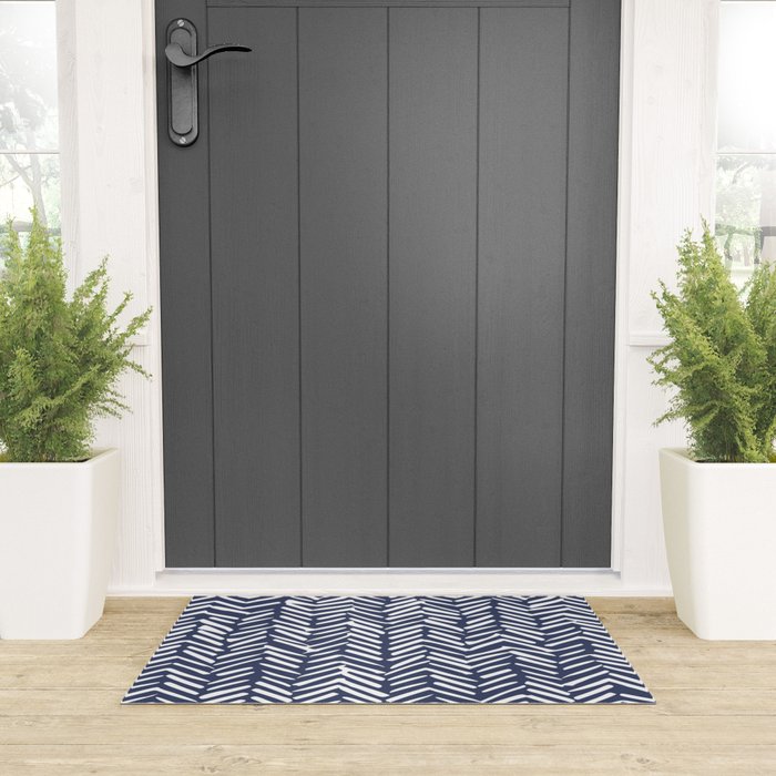 Boho Herringbone Pattern, Navy Blue and White Welcome Mat Gallery Image 3