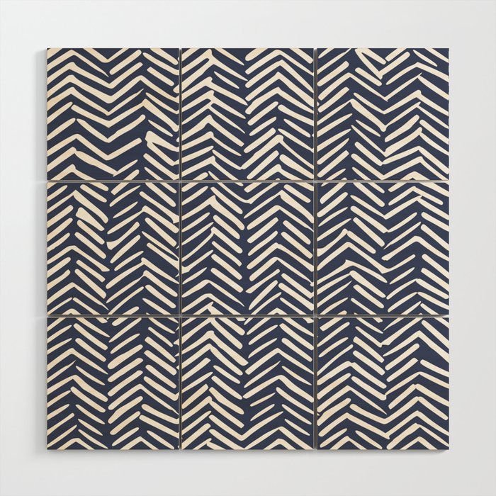 Boho Herringbone Pattern, Navy Blue and White Wood Wall Art Gallery Image 1