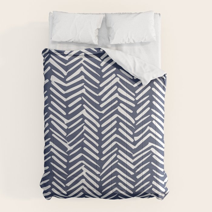Boho Herringbone Pattern, Navy Blue and White Comforter Gallery Image 1