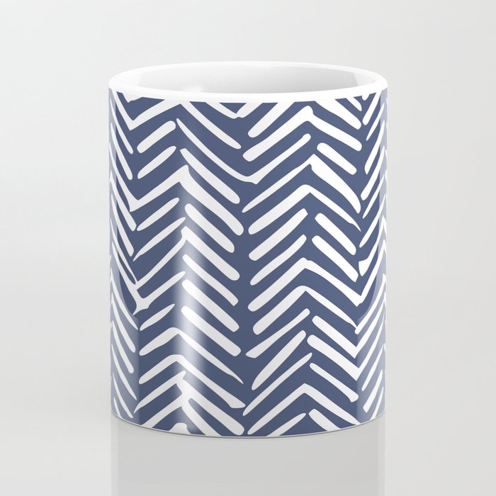 Boho Herringbone Pattern, Navy Blue and White Coffee Mug Gallery Image 4